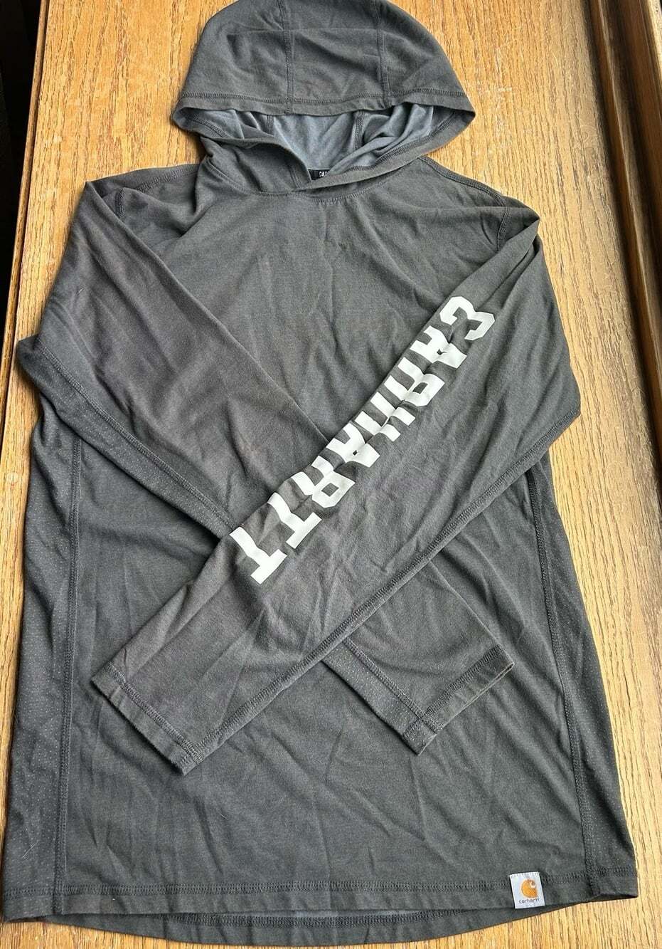 Men’s Carhartt Force Relaxed Fit Breathable Logo Hoodie Sz S Gray Sleeve Logo
